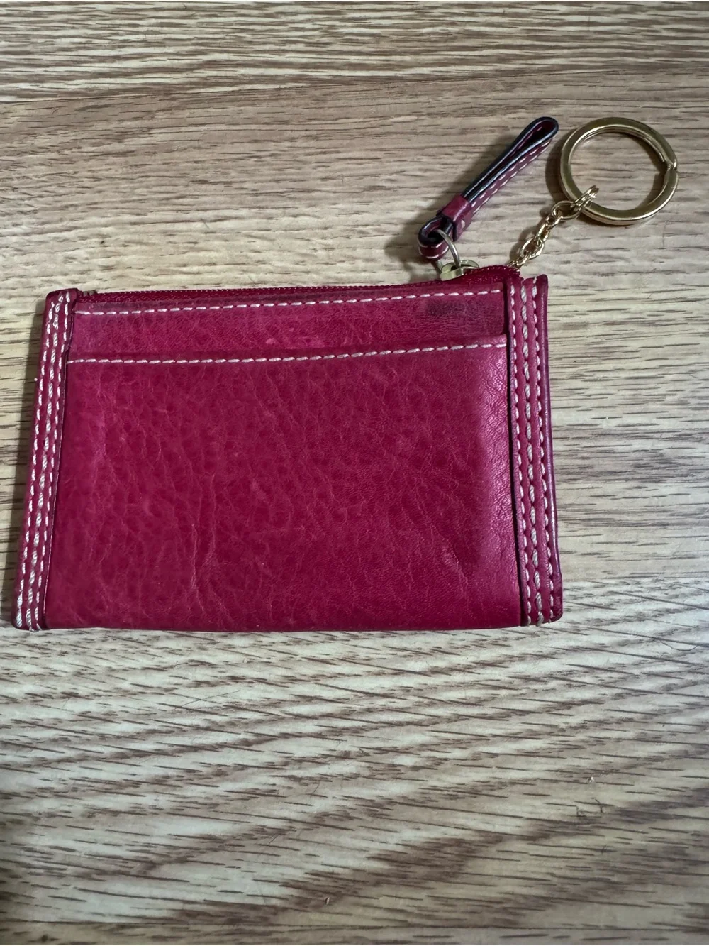 Coach Magenta Leather Zip Card Case Key Ring